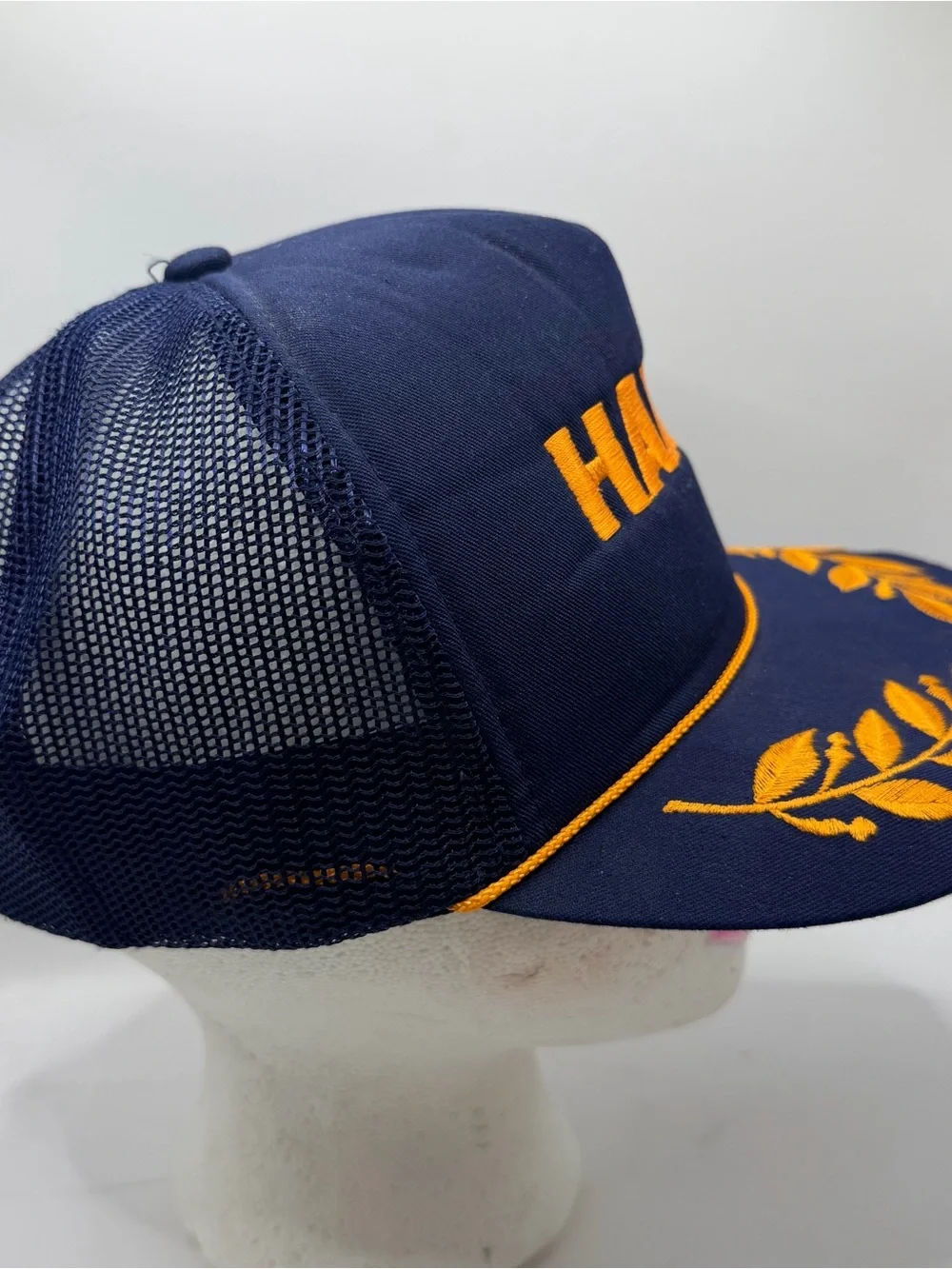 Vintage Hawaii Trucker Hat Blue/Yellow Foam Mesh Rope OSFA Hawaiian Headgear